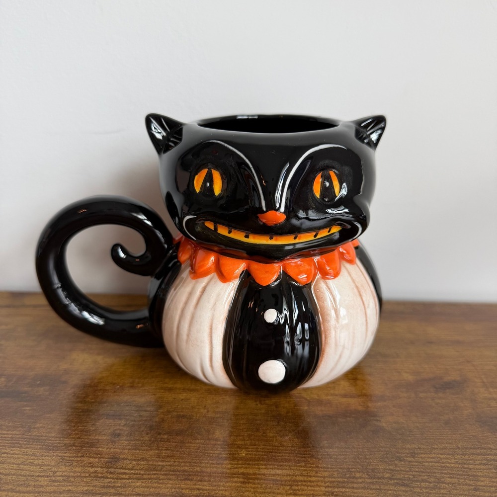 Johanna Parker Ceramic Mug Halloween Black Cat Orange Pumpkin Cup Cute